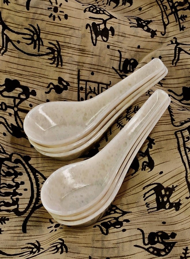 Vemlons Soup Spoons/Melamine Soup Spoon Set of 6 Piece Marble 14 cm/Soup Spoon Set (White) - Image 1